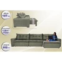 Sofá Austrália 3,52 Mts Retrátil, Reclinável Com Molas e Pillow no Assento Tecido Suede Cinza - 2