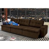 Sofá Austrália 3,52 Mts Retrátil, Reclinável Com Molas e Pillow no Assento Tecido Suede Café - 1