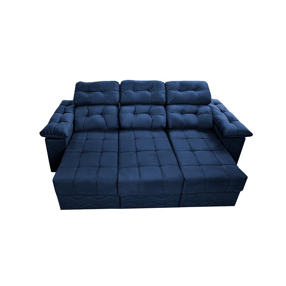 Sofa Itália 2,60 Mts Retrátil e Reclinavel Tecido Suede Azul - Cama InBox - 5