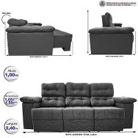 Sofa Itália 2,40 Mts Retrátil e Reclinavel Tecido Suede Cinza - Cama InBox - 2
