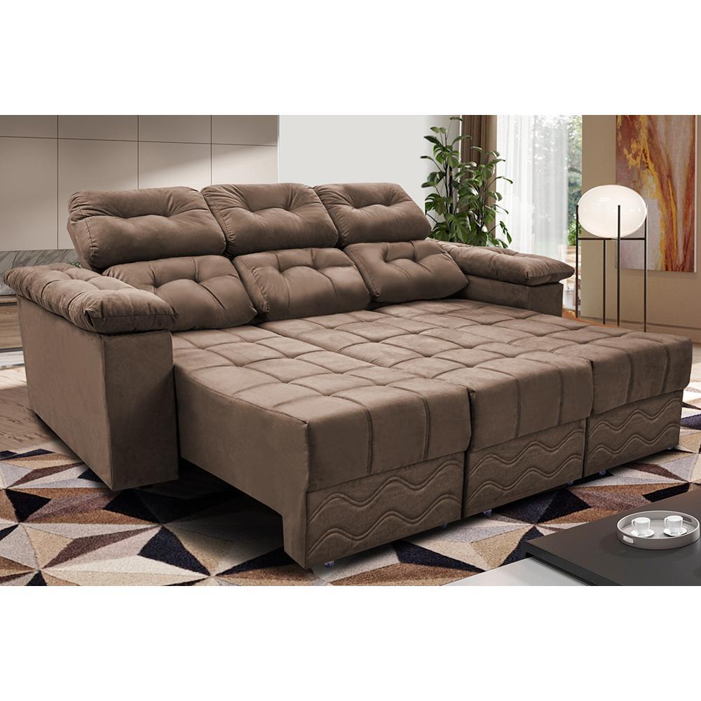 Sofa Itália 2,40 Mts Retrátil e Reclinavel Tecido Suede Castor - Cama InBox - 1