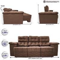 Sofa Itália 2,40 Mts Retrátil e Reclinavel Tecido Suede Castor - Cama InBox - 2