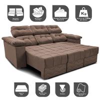 Sofa Itália 2,40 Mts Retrátil e Reclinavel Tecido Suede Castor - Cama InBox - 3