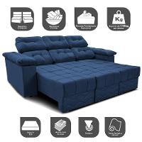 Sofa Itália 2,25 Mts Retrátil e Reclinavel Tecido Suede Azul - Cama InBox - 3