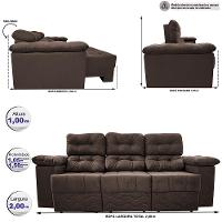 Sofa Itália 2,00 Mts Retrátil e Reclinavel Tecido Suede Café - Cama InBox - 2