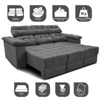 Sofa Itália 2,00 Mts Retrátil e Reclinavel Tecido Suede Cinza - Cama InBox - 3