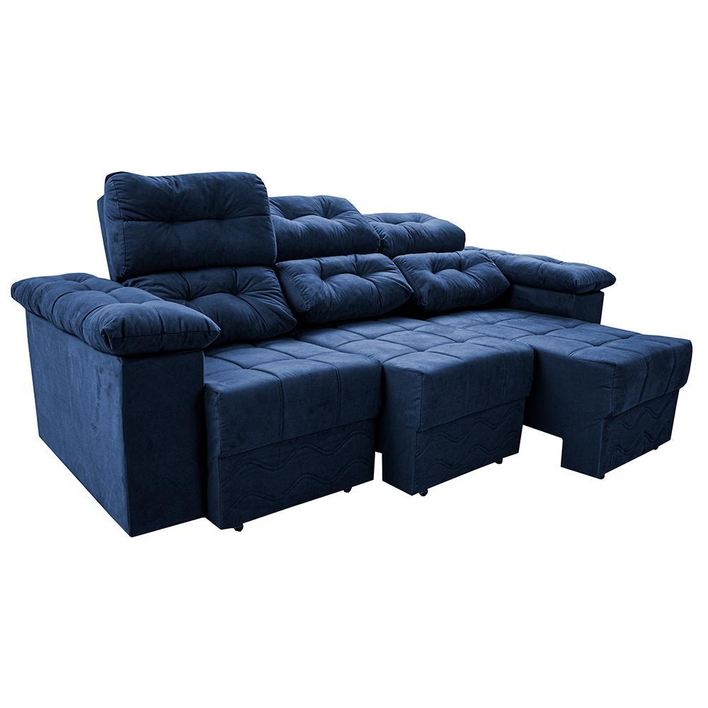 Sofa Itália 2,00 Mts Retrátil e Reclinavel Tecido Suede Azul - Cama InBox - 8