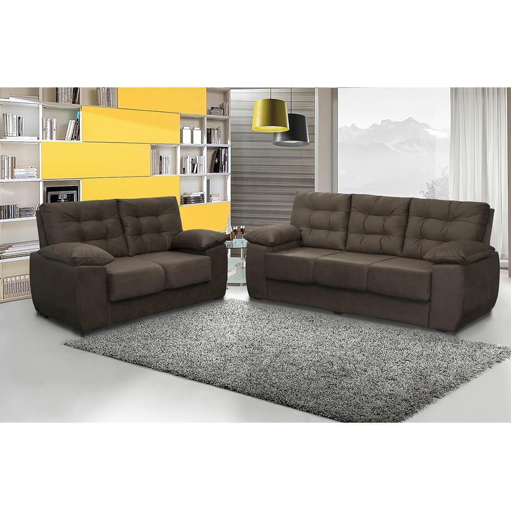 Conjunto de Sofá Luxemburgo 3 e 2 Lugares Tecido Suede Liso Café - Moveis Marfim - 1