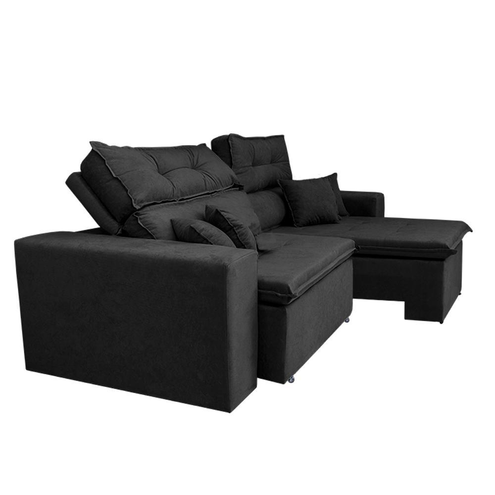 Sofá Cairo 2,72m Retrátil, Reclinável Tecido Suede Preto - 4