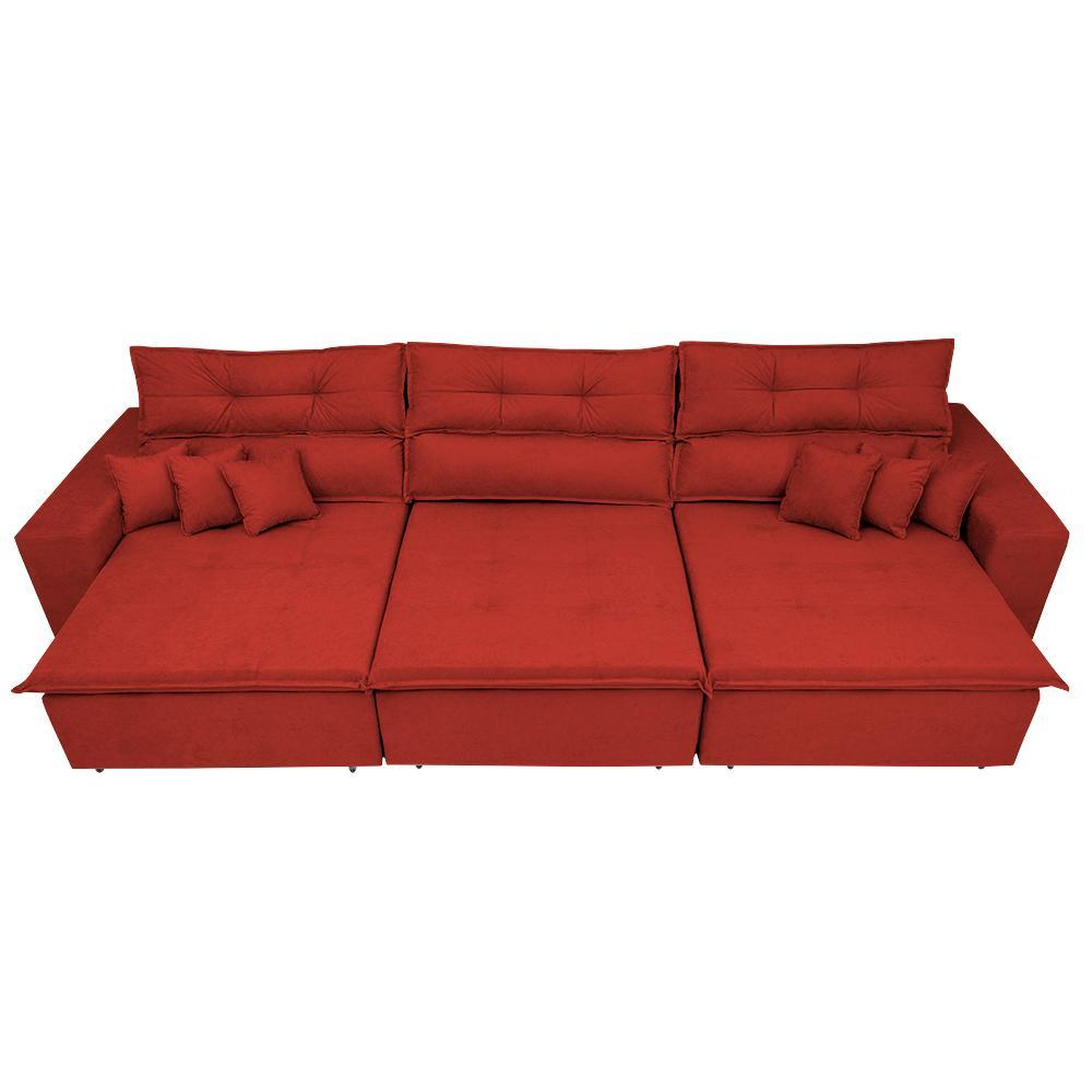 Sofá Cairo 3,52m Retrátil, Reclinável Tecido Suede Vermelho - 5