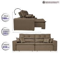 Sofá Cairo 2,32m Retrátil, Reclinável Tecido Suede Castor - 2