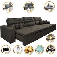 Sofá Cairo 3,52m Retrátil, Reclinável Tecido Suede Café Cama inBox - 3