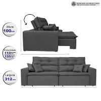 Sofá Cairo 3,12m Retrátil, Reclinável Tecido Suede Cinza - 2