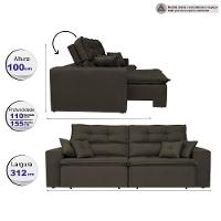 Sofá Cairo 3,12m Retrátil, Reclinável Tecido Suede Café - 2