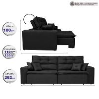 Sofá Cairo 2,92m Retrátil, Reclinável Tecido Suede Preto - 2