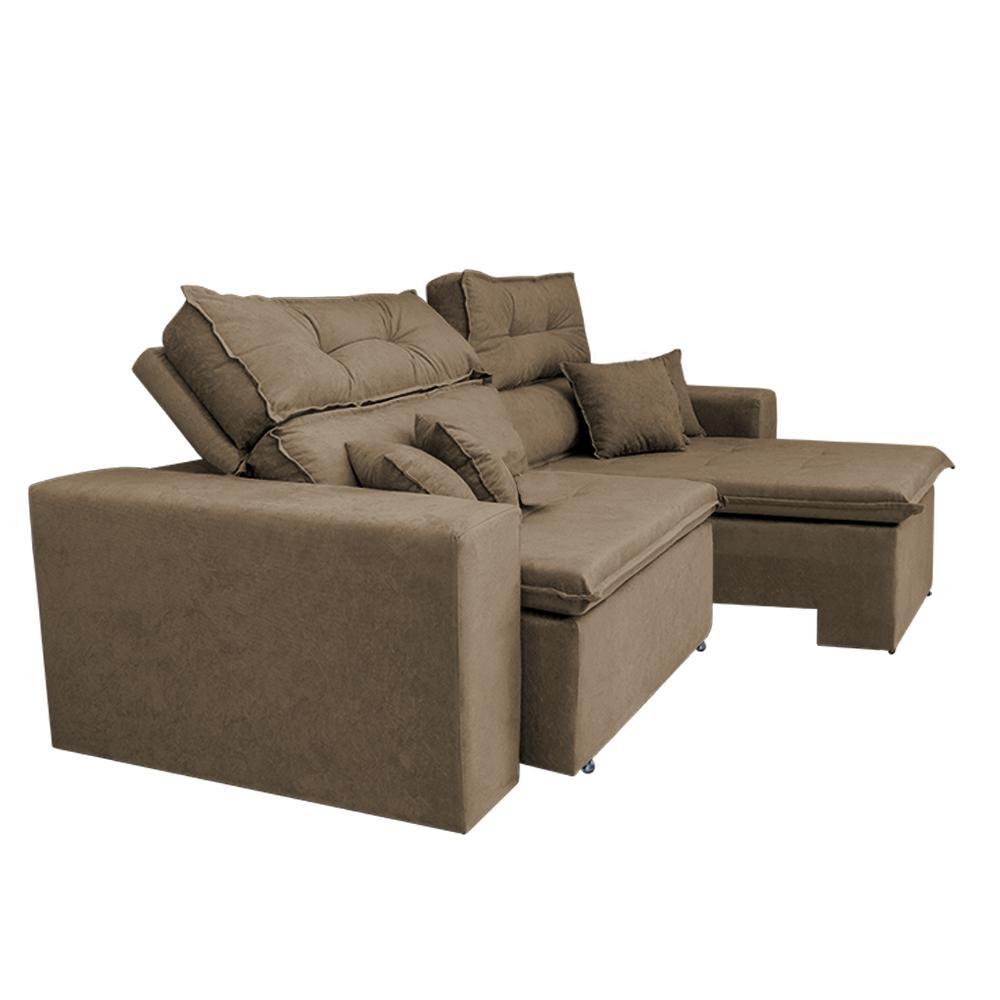 Sofá Cairo 2,92m Retrátil, Reclinável Tecido Suede Castor - 4