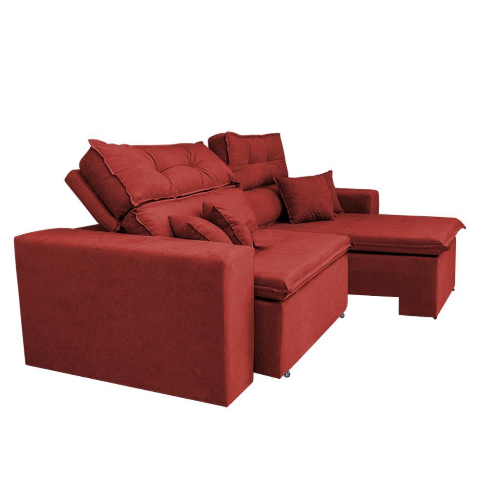 Sofá Cairo 2,72m Retrátil, Reclinável Tecido Suede Vermelho - 4