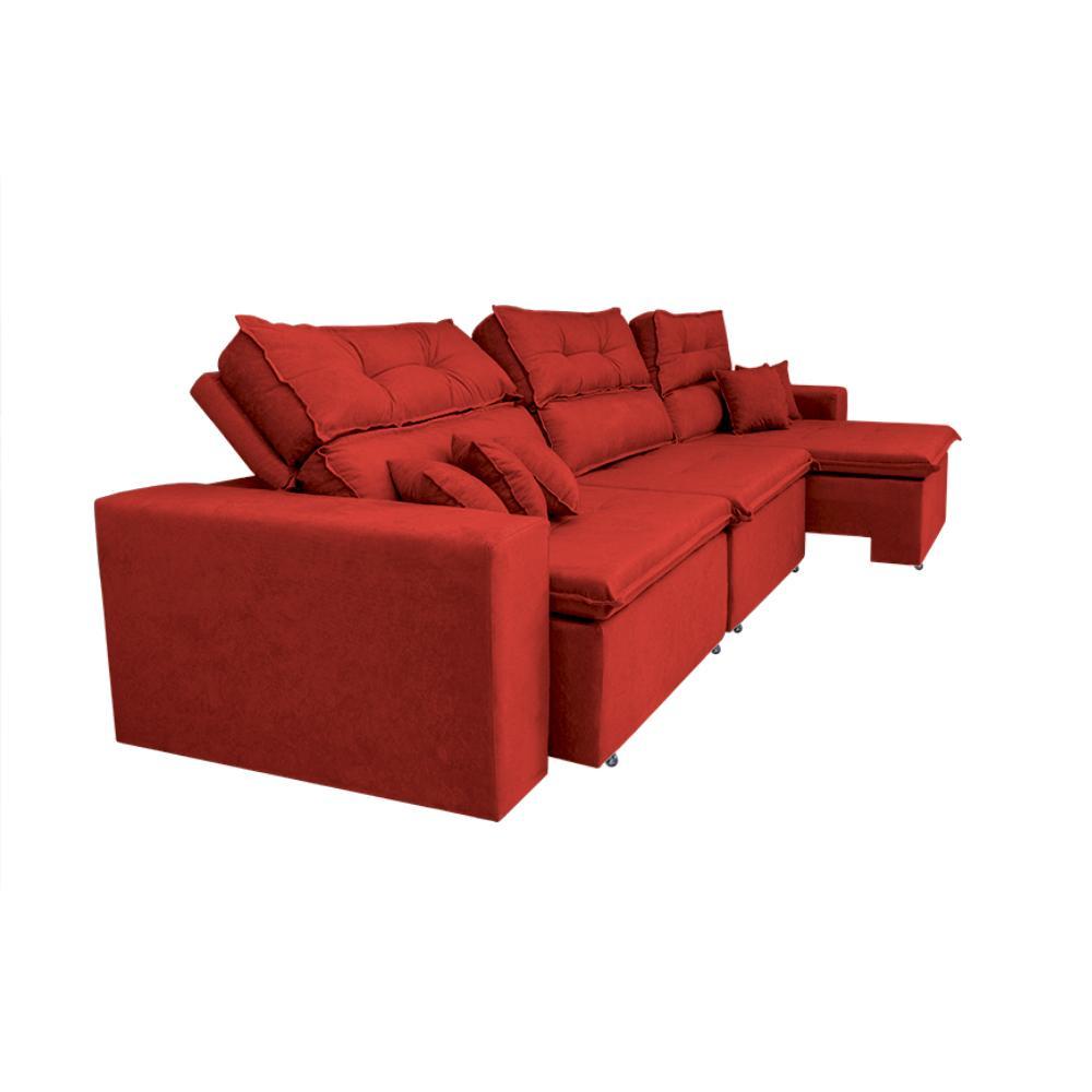 Sofá Cairo 4,12m Retrátil, Reclinável Tecido Suede Vermelho - 7