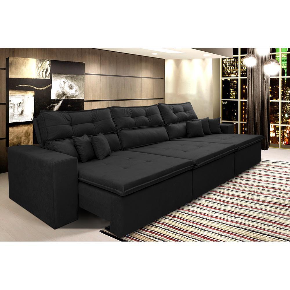Sofá Cairo 4,12m Retrátil, Reclinável Tecido Suede Preto - 1