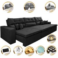 Sofá Cairo 4,12m Retrátil, Reclinável Tecido Suede Preto - 3