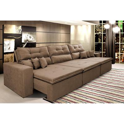 Sofá Cairo 4,12m Retrátil, Reclinável Tecido Suede Castor