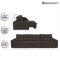 Sofá Cairo 4,12m Retrátil, Reclinável Tecido Suede Café - 2