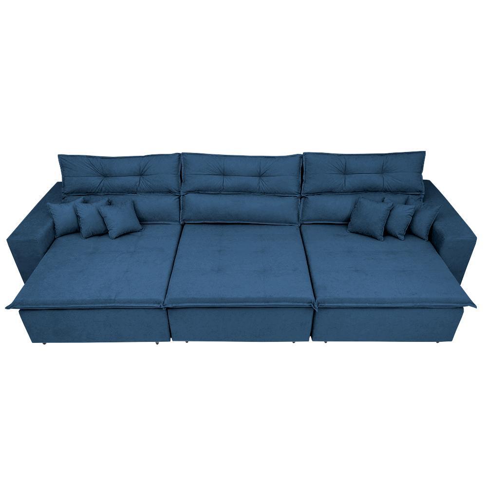 Sofá Cairo 4,12m Retrátil, Reclinável Tecido Suede Azul - 5
