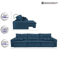 Sofá Cairo 4,12m Retrátil, Reclinável Tecido Suede Azul - 2