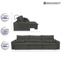 Sofá Cairo 3,82m Retrátil, Reclinável Tecido Suede Cinza - 2