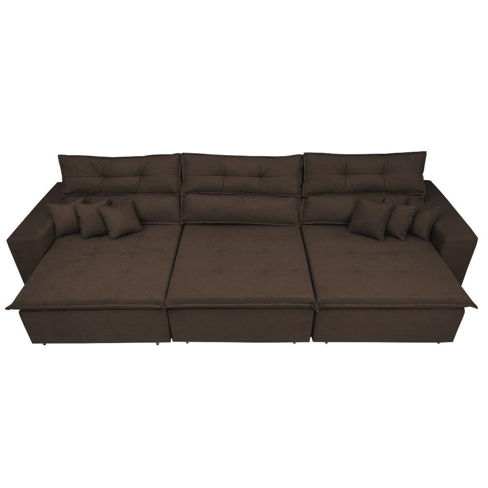 Sofá Cairo 3,82m Retrátil, Reclinável Tecido Suede Café - 5