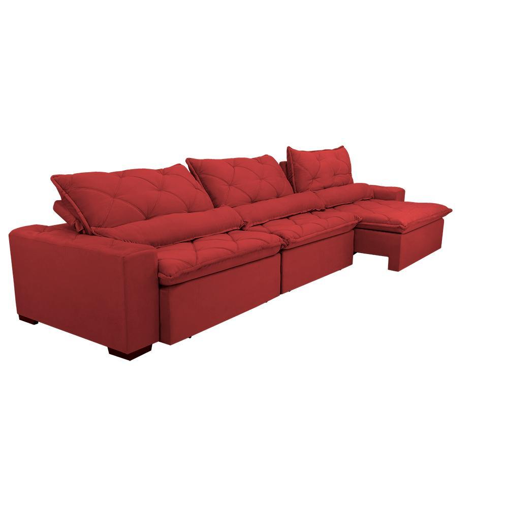 Sofá Lisboa 3,52m Retrátil, Reclinável, Molas no Assento e Almofadas Lombar Tecido Suede Vermelho - 7
