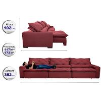 Sofá Lisboa 3,52m Retrátil, Reclinável com Molas no Assento e Almofadas Lombar Tecido Suede Vinho - 3