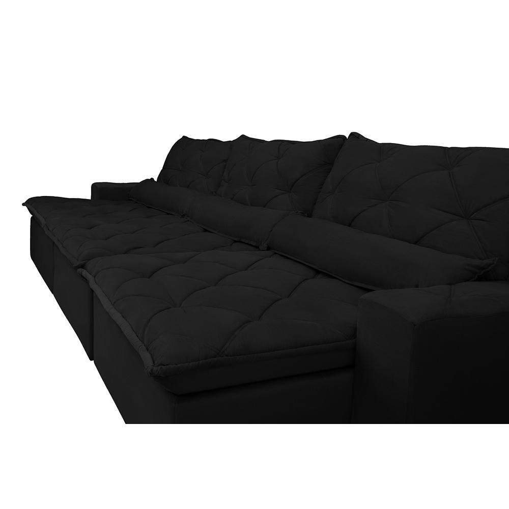 Sofá Lisboa 3,52m Retrátil, Reclinável com Molas no Assento e Almofadas Lombar Tecido Suede Preto - 4