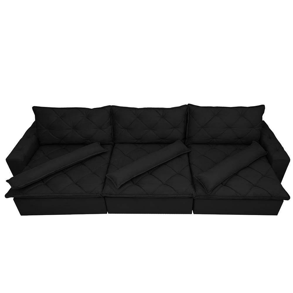 Sofá Lisboa 3,52m Retrátil, Reclinável com Molas no Assento e Almofadas Lombar Tecido Suede Preto - 5