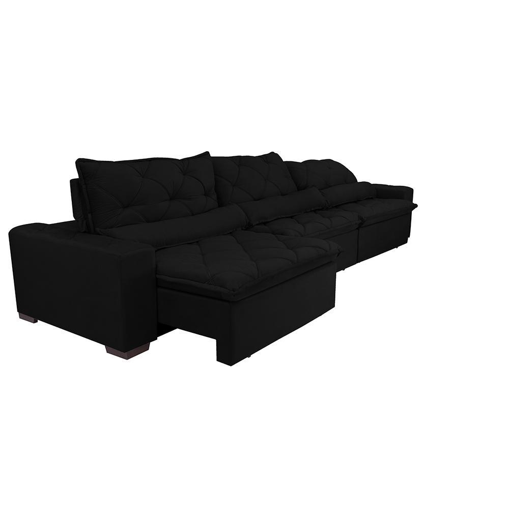 Sofá Lisboa 3,52m Retrátil, Reclinável com Molas no Assento e Almofadas Lombar Tecido Suede Preto - 7