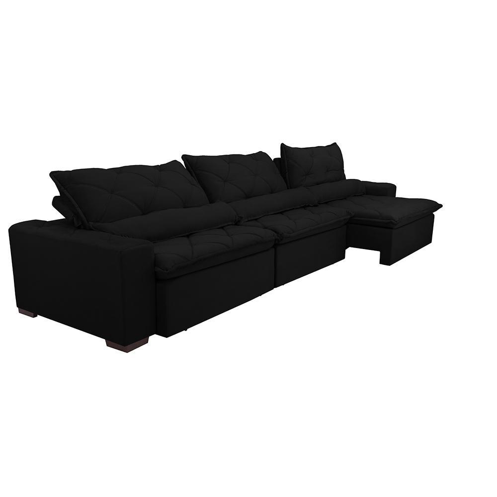 Sofá Lisboa 3,52m Retrátil, Reclinável com Molas no Assento e Almofadas Lombar Tecido Suede Preto - 8