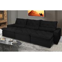 Sofá Lisboa 3,52m Retrátil, Reclinável com Molas no Assento e Almofadas Lombar Tecido Suede Preto - 1