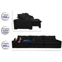 Sofá Lisboa 3,52m Retrátil, Reclinável com Molas no Assento e Almofadas Lombar Tecido Suede Preto - 2