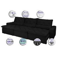 Sofá Lisboa 3,52m Retrátil, Reclinável com Molas no Assento e Almofadas Lombar Tecido Suede Preto - 3