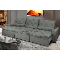 Sofá Lisboa 3,52m Retrátil, Reclinável com Molas no Assento e Almofadas Lombar Tecido Suede Grafite - 1