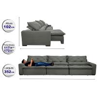 Sofá Lisboa 3,52m Retrátil, Reclinável com Molas no Assento e Almofadas Lombar Tecido Suede Grafite - 2