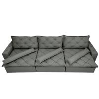 Sofá Lisboa 3,52m Retrátil, Reclinável com Molas no Assento e Almofadas Lombar Tecido Suede Grafite - 5