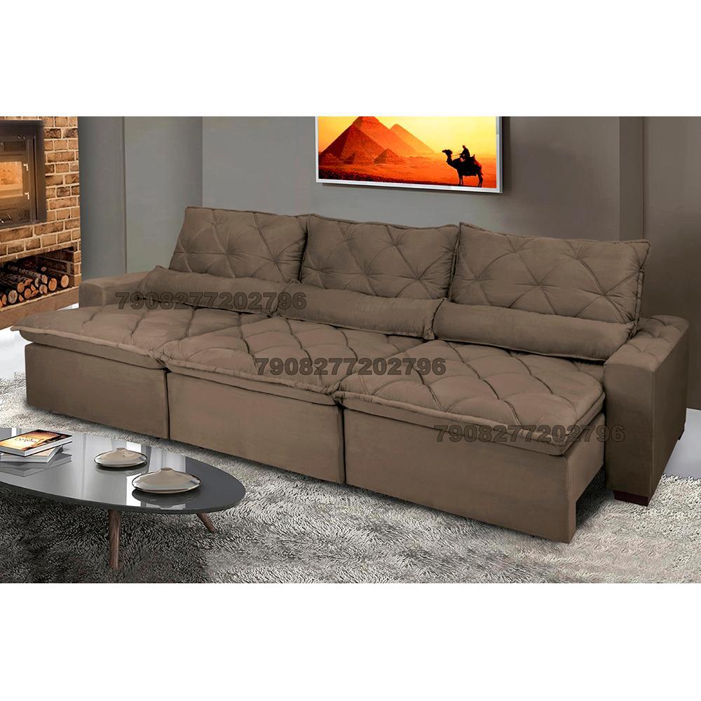 Sofá Lisboa 3,52m Retrátil, Reclinável com Molas no Assento e Almofadas Lombar Tecido Suede Café - 1