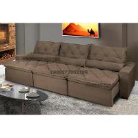 Sofá Lisboa 3,52m Retrátil, Reclinável com Molas no Assento e Almofadas Lombar Tecido Suede Café - 1