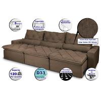 Sofá Lisboa 3,52m Retrátil, Reclinável com Molas no Assento e Almofadas Lombar Tecido Suede Café - 3