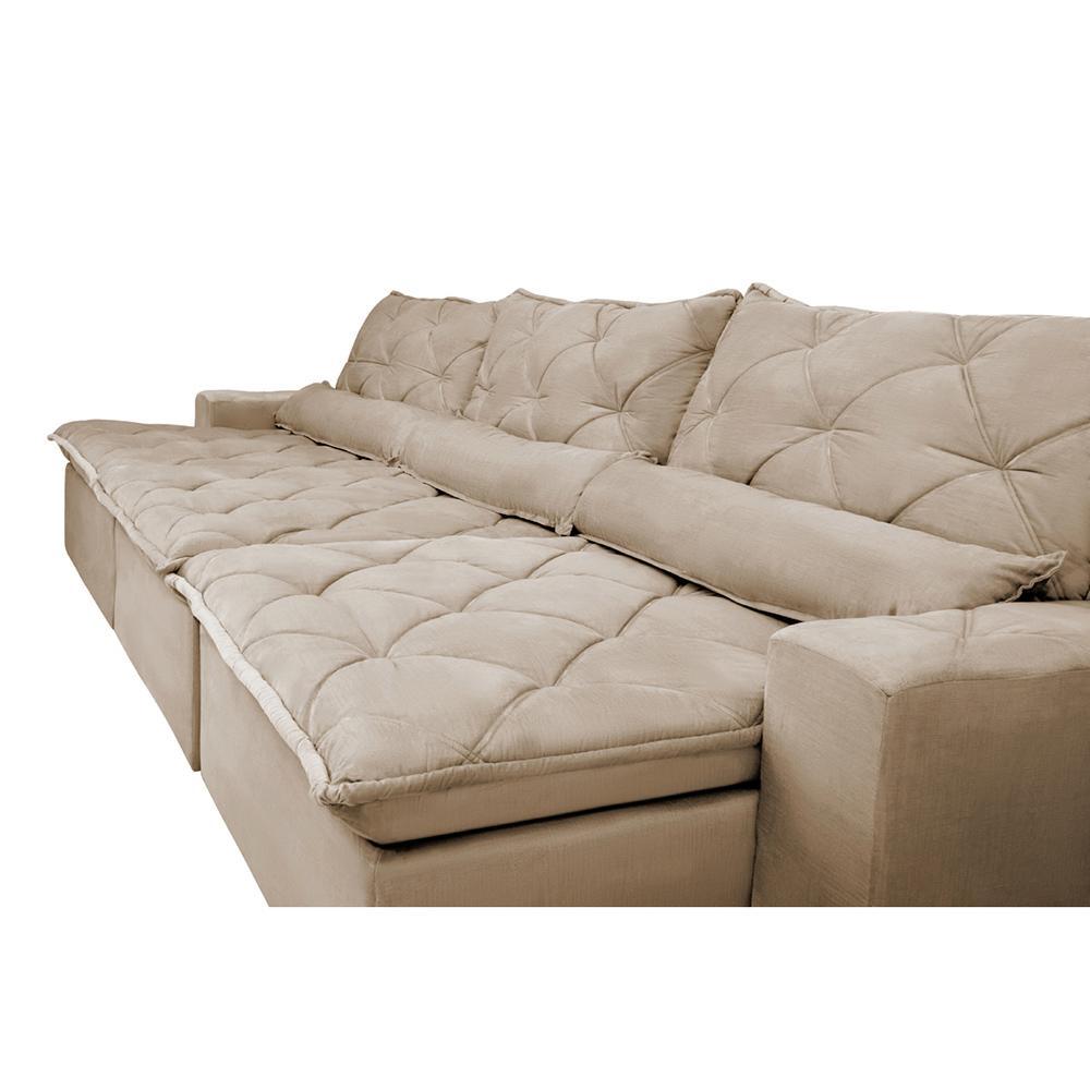 Sofá Lisboa 3,52m Retrátil, Reclinável com Molas no Assento e Almofadas Lombar Tecido Suede Castor - 4