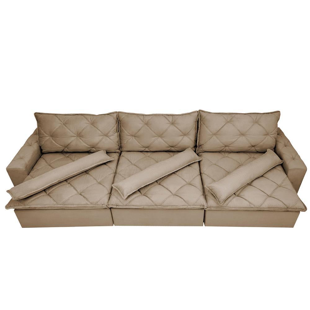 Sofá Lisboa 3,52m Retrátil, Reclinável com Molas no Assento e Almofadas Lombar Tecido Suede Castor - 5