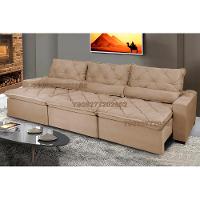 Sofá Lisboa 3,52m Retrátil, Reclinável com Molas no Assento e Almofadas Lombar Tecido Suede Castor - 1