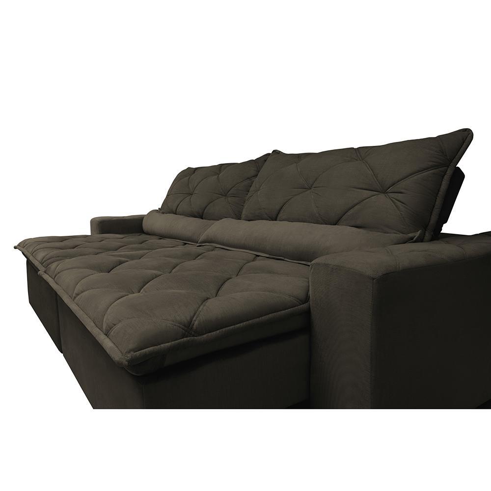 Sofá Lisboa 2,92m Retrátil, Reclinável com Molas no Assento Tecido Suede Velusoft Café - Cama InBox - 4