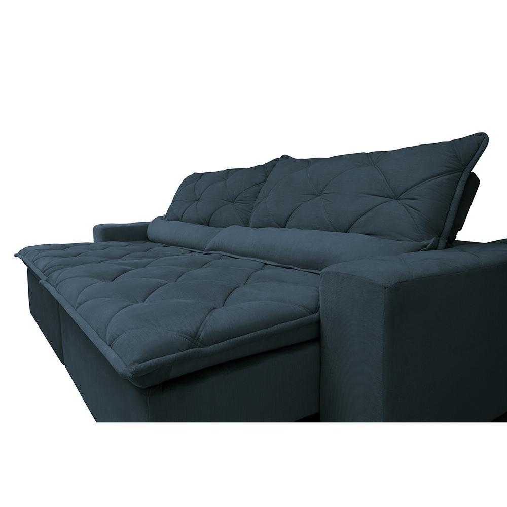 Sofá Lisboa 2,92m Retrátil, Reclinável com Molas no Assento Tecido Suede Velusoft Azul - Cama InBox - 4